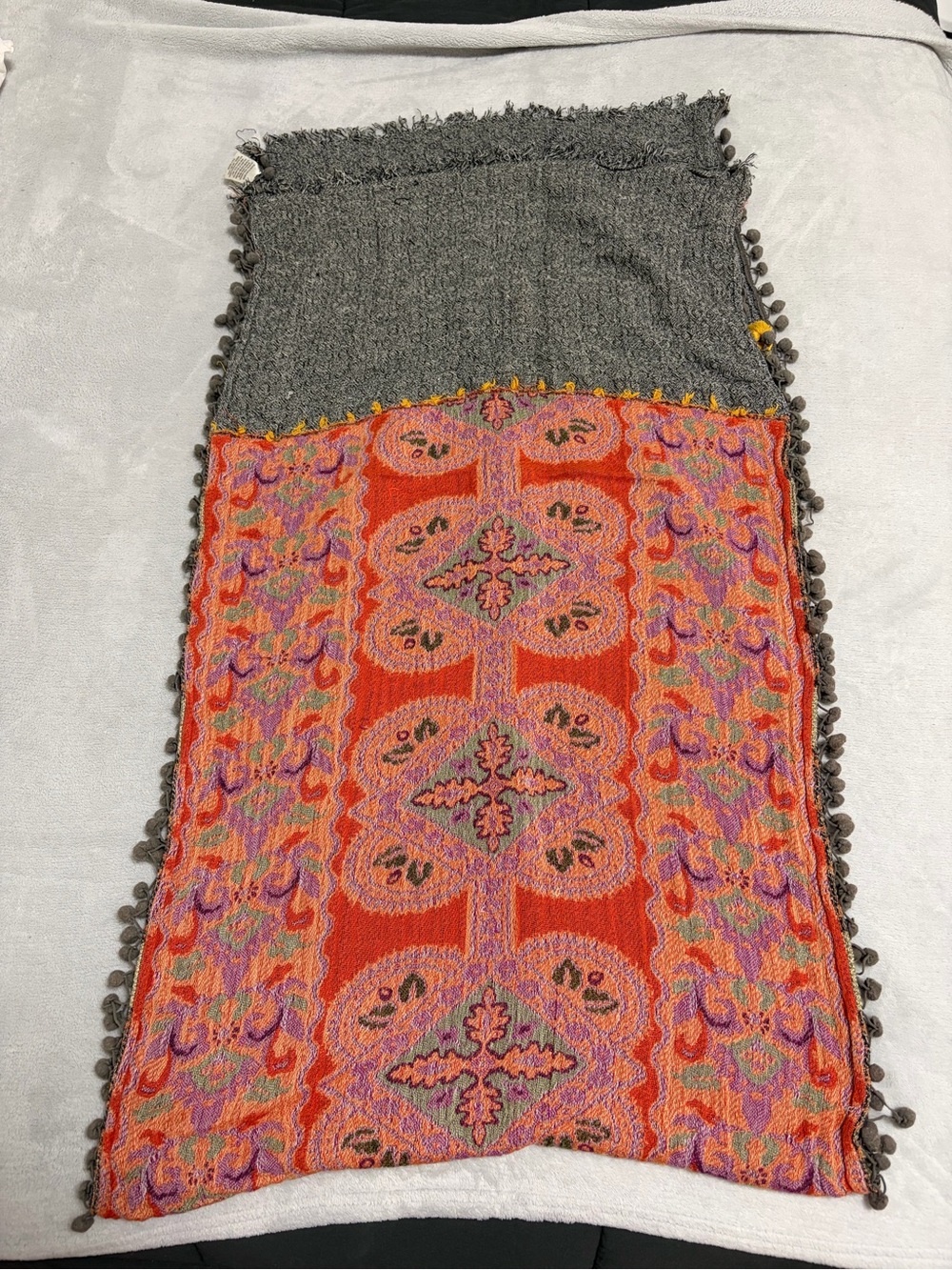 Colorblock Knit Scarf in Gray and Orange